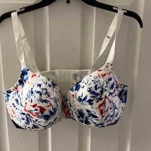 Cacique White Bra with Blue and Red Floral Print
